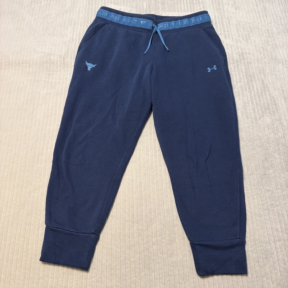 Under Armour Project Rock Joggers Mens L Blue Blood Sweat Respect Sweatpants
